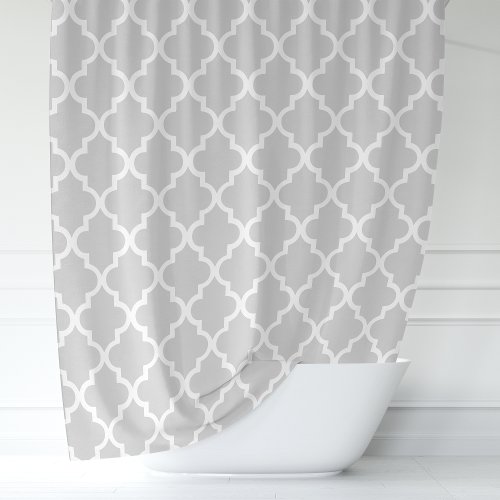 Gray And White Moroccan Quatrefoil Shower Curtain