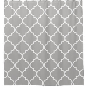 Gray and White Moroccan Trellis Quatrefoil Shower Curtain