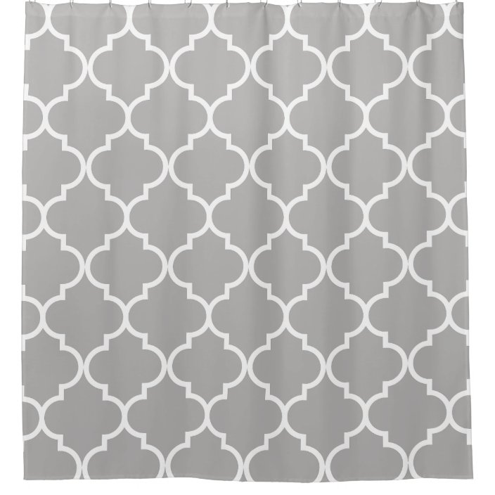 Gray And White Moroccan Trellis Quatrefoil Shower Curtain Zazzle Gray And White Moroccan Trellis