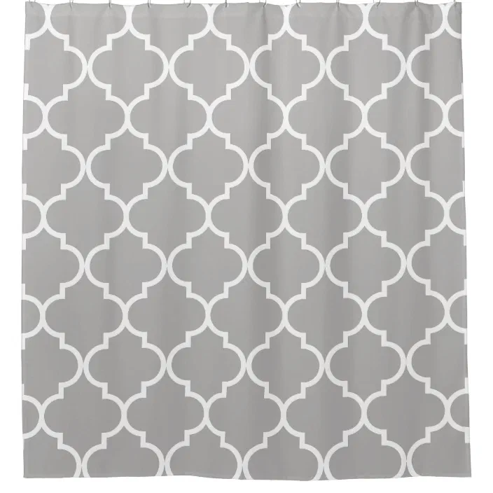 Gray And White Moroccan Trellis, Quatrefoil Shower Curtain Gray