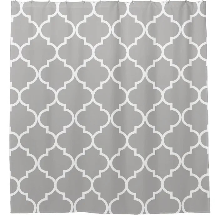 Gray And White Moroccan Trellis Quatrefoil Shower Curtain Zazzle Com Gray And White Moroccan Trellis, Quatrefoil Shower Curtain Gray