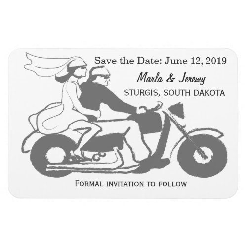 Gray and white motorcycle save the date magnet