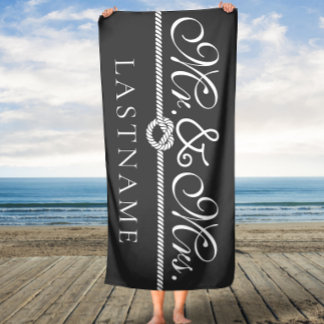 Gray and White Mr. and Mrs. Rope Custom Bath Towel