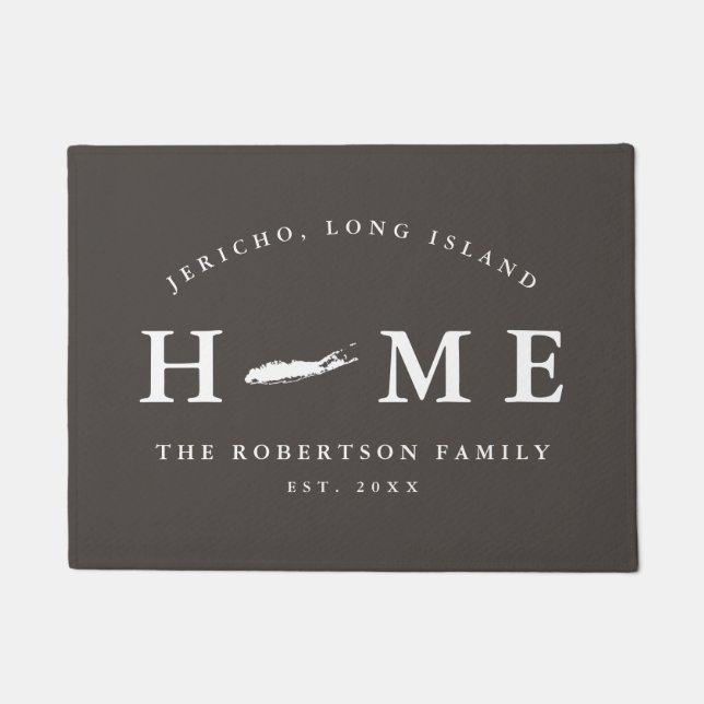 Gray and White NY State Long Island Map Mat,  Doormat (Front)