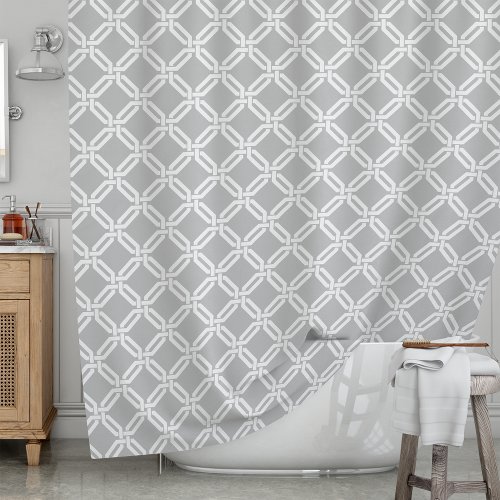 Gray and White Octagon Link Lattice Pattern Shower Curtain