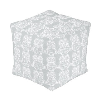 Gray and White Owl Modern Pattern Pouf