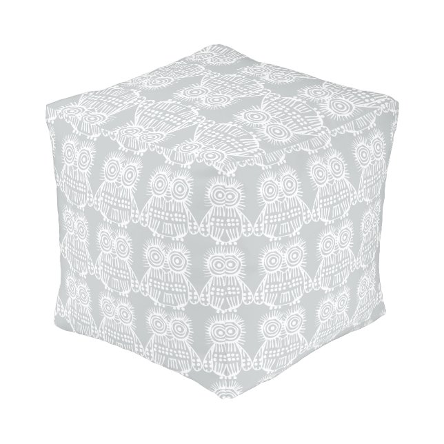 Gray and White Owl Modern Pattern Pouf (Angled Back)