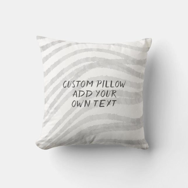 gray and white painted  wavy stripes add text throw pillow (Front)