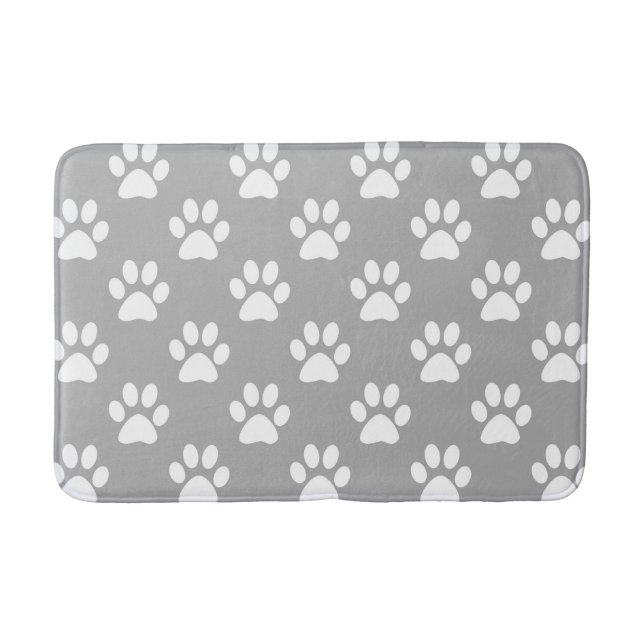 Gray and white paw prints pattern bath mat (Front)