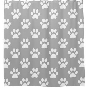 Gray and white paws pattern shower curtain