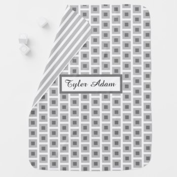 Gray And White Personalized Baby Boy's  Baby Blanket by Everything_Grandma at Zazzle
