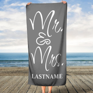 Gray and White Personalized Mr. and Mr Beach Towel