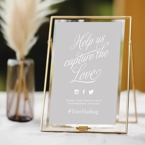 Gray and White Personalized Wedding Hashtag Sign