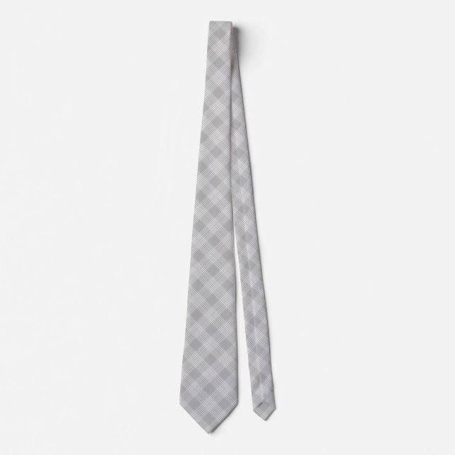Gray and White Plaid Neck Tie (Front)