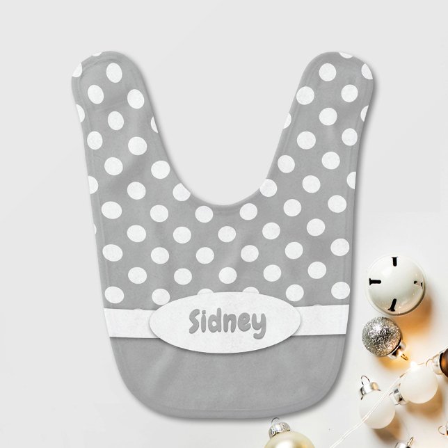 Gray and White Polka Dot Baby Bib (Creator Uploaded)
