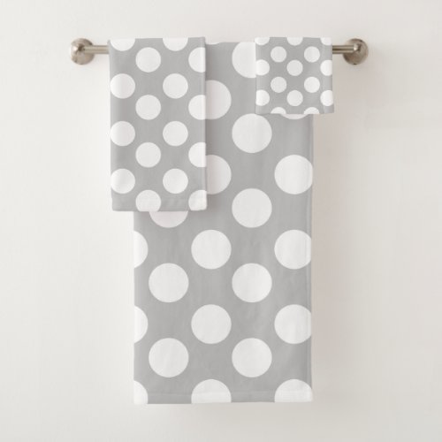 Gray and White Polka Dot Bath Towel Set
