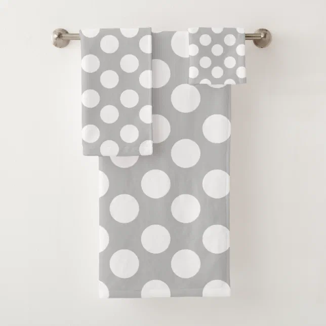 Gray and White Polka Dot Bath Towel Set | Zazzle