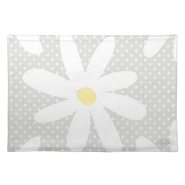 Gray and White Polka Dot Daisy Cloth Placemat (Front)