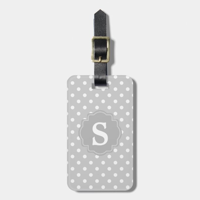 Gray and White Polka Dot Monogram Luggage Tag (Front Vertical)