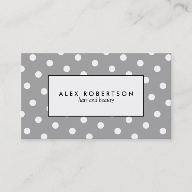 Gray and white polka dot pattern business card (Front)