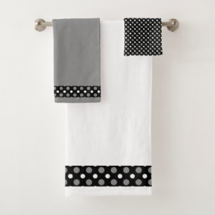 Gray and white polka Dots Bath Towel Set