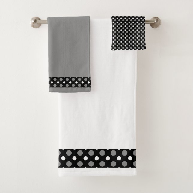 Gray and white polka Dots Bath Towel Set (Insitu)