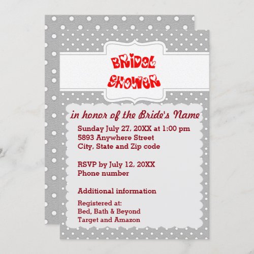 Gray and White Polka Dots Heart Bridal Shower Card