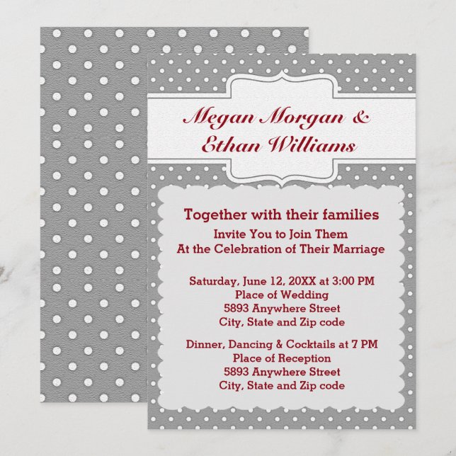 Gray and White Polka Dots Wedding Invitation (Front/Back)