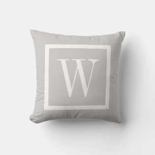 Gray and White Preppy Square Monogram Throw Pillow