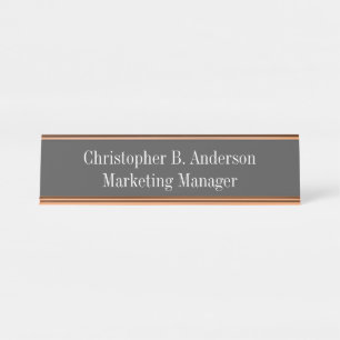 Gray and White Professional Modern Classy Desk Name Plate
