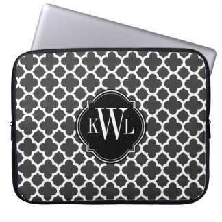 Gray and White Quatrefoil Pattern Monogram Laptop Sleeve
