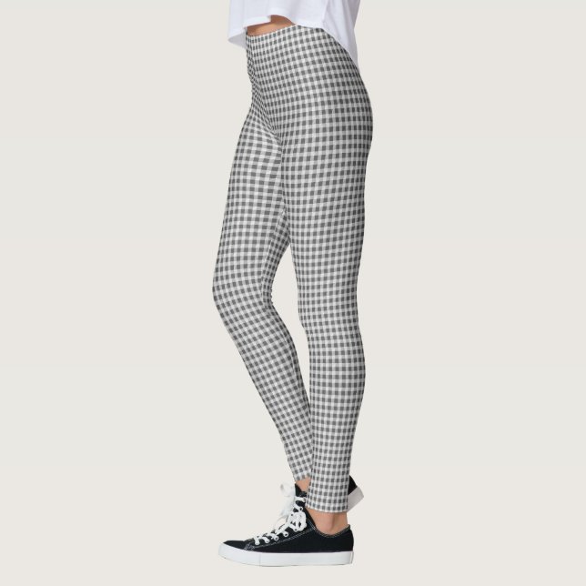 Gray and White Quilted Gingham Leggings (Left)