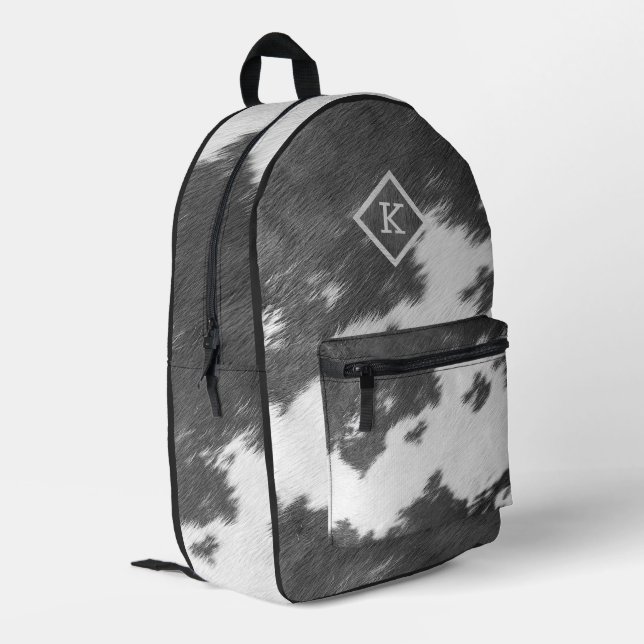Gray and white realistic cowhide print No. 2 Printed Backpack (Back Corner Left)