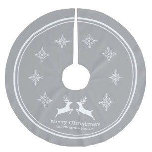 Gray And White Reindeers With Snowflakes Christmas Brushed Polyester Tree Skirt