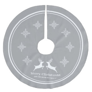 Gray And White Reindeers With Snowflakes Christmas Brushed Polyester Tree Skirt