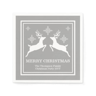 Gray And White Reindeers With Snowflakes Christmas Napkins