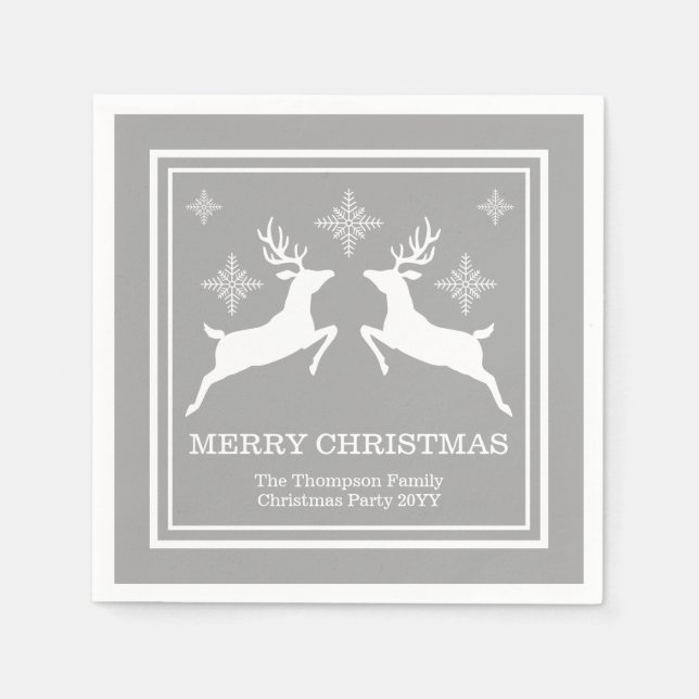 Gray And White Reindeers With Snowflakes Christmas Napkins (Front)