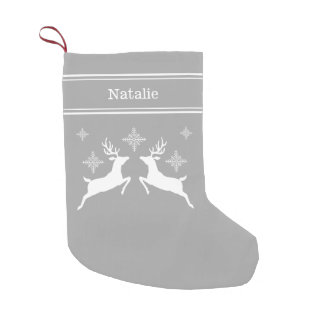 Gray And White Reindeers With Snowflakes Christmas Small Christmas Stocking