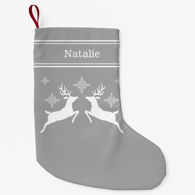 Gray And White Reindeers With Snowflakes Christmas Small Christmas Stocking (Front)