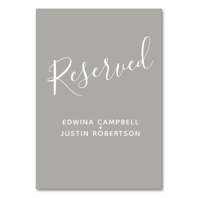 Gray and white script text table reserved table number (Back)
