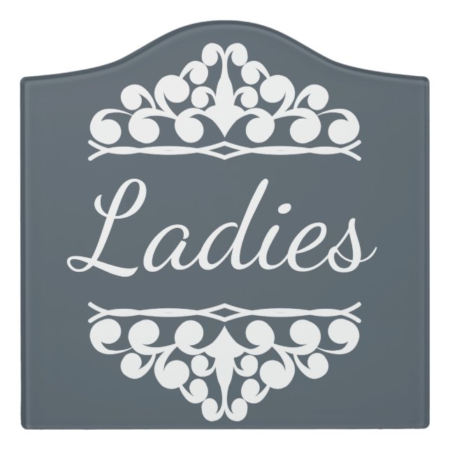Gray and White Scrolls Ladies Door Sign (Large Crest Front)