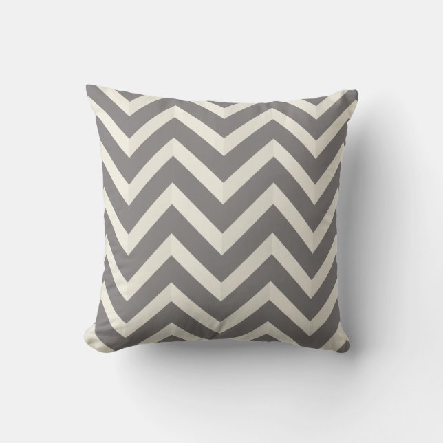Gray and White Shadow Chevron Stripes Pattern Throw Pillow (Front)