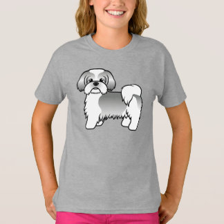 Gray And White Shih Tzu Cute Cartoon Dog T-Shirt