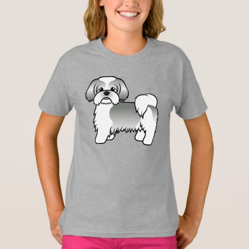 Gray And White Shih Tzu Cute Cartoon Dog T_Shirt