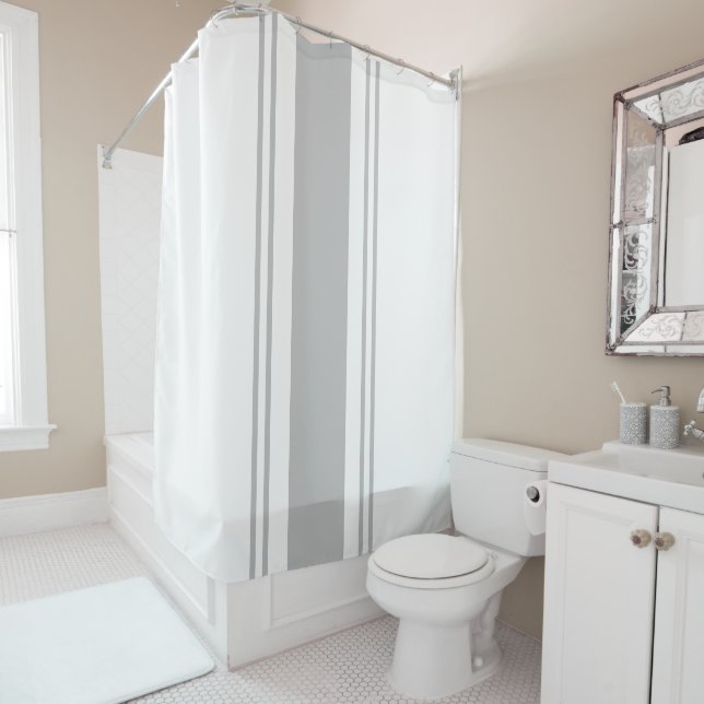Gray and White Shower Curtain (In Situ)