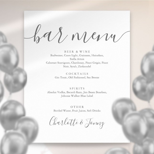 Gray And White Signature Script Bar Menu Sign (Gray And White Signature Script Bar Menu Sign)
