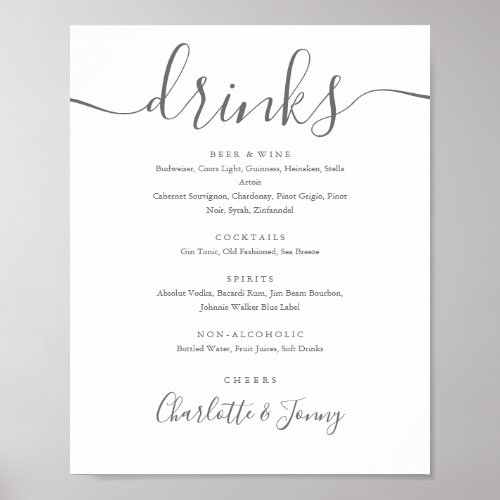 Gray And White Signature Script Drinks Menu Sign