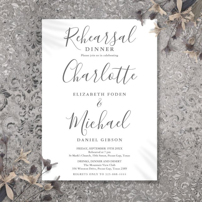 Gray And White Signature Script Rehearsal Dinner Invitation (Gray And White Signature Script Rehearsal Dinner Invitation)