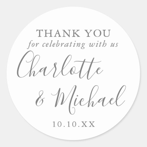 Gray And White Signature Wedding Favor Thank You Classic Round Sticker