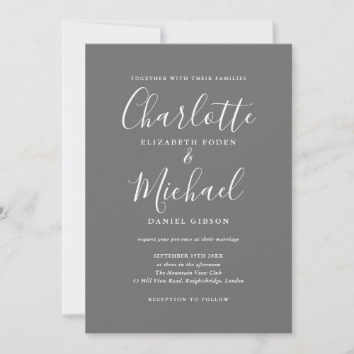 Gray And White Simple Elegant Script Wedding Invitation